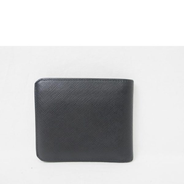 41732 2 PRADA Saffiano Corner Bi fold Wallet Bag Black