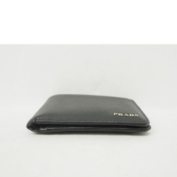 41732 3 PRADA Saffiano Corner Bi fold Wallet Bag Black