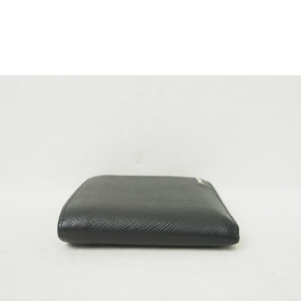 41732 6 PRADA Saffiano Corner Bi fold Wallet Bag Black