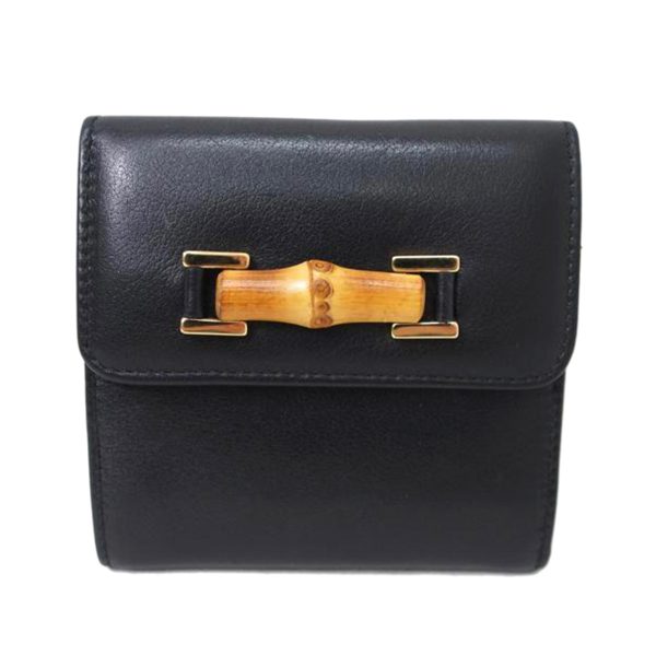 41800 1 Gucci Bamboo Leather 2 Fold Wallet Black