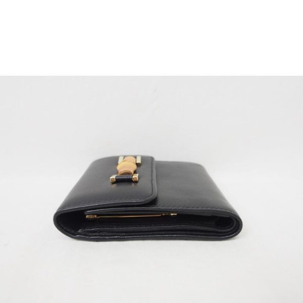 41800 3 Gucci Bamboo Leather 2 Fold Wallet Black