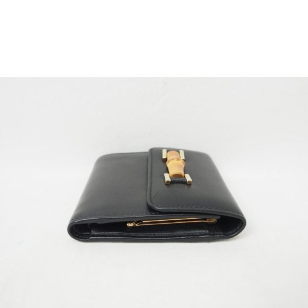 41800 4 Gucci Bamboo Leather 2 Fold Wallet Black