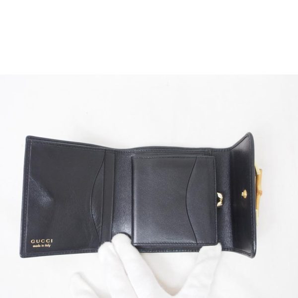 41800 6 Gucci Bamboo Leather 2 Fold Wallet Black