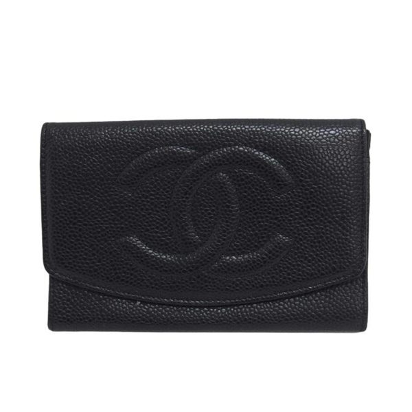 41843 1 Chanel Cocomark Caviar Bi Fold Wallet Black