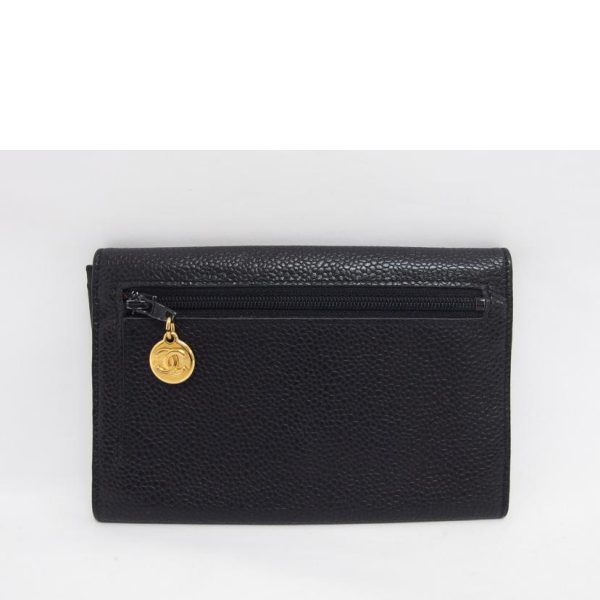 41843 2 Chanel Cocomark Caviar Bi Fold Wallet Black