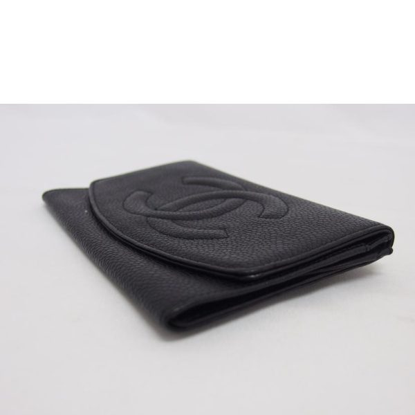 41843 3 Chanel Cocomark Caviar Bi Fold Wallet Black