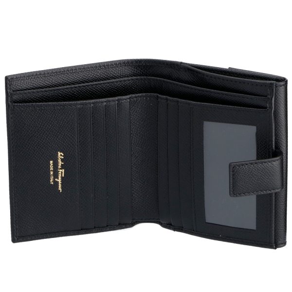 41852194b Ferragamo fold wallet GANCINO CLIP Black