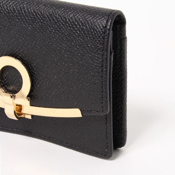 42046493i Ferragamo Business Card Holder Card Case GANCINO CILIP Black