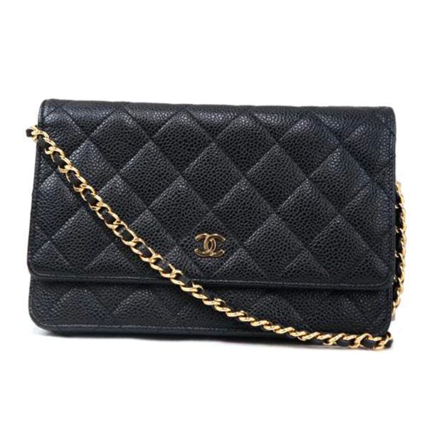 42212 1 Chanel Matelasse Caviar Chain Wallet Bag Black