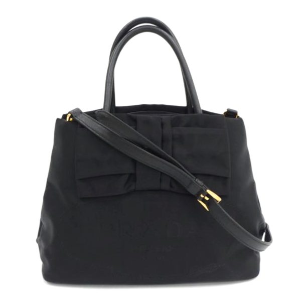 42280 1 PRADA Prada Logo Ribbon 2way Hand Bag Black