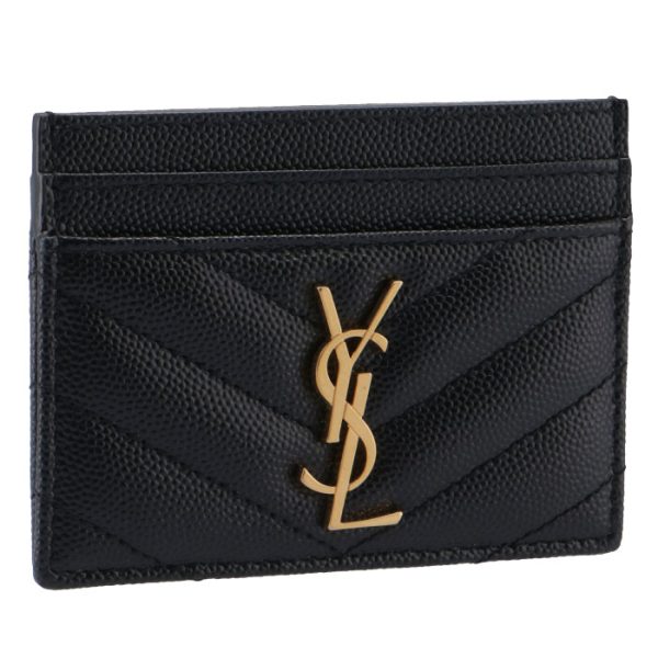 423291bow011000 SAINT LAURENT PARIS Card Case Quilted Leather Monogram Black