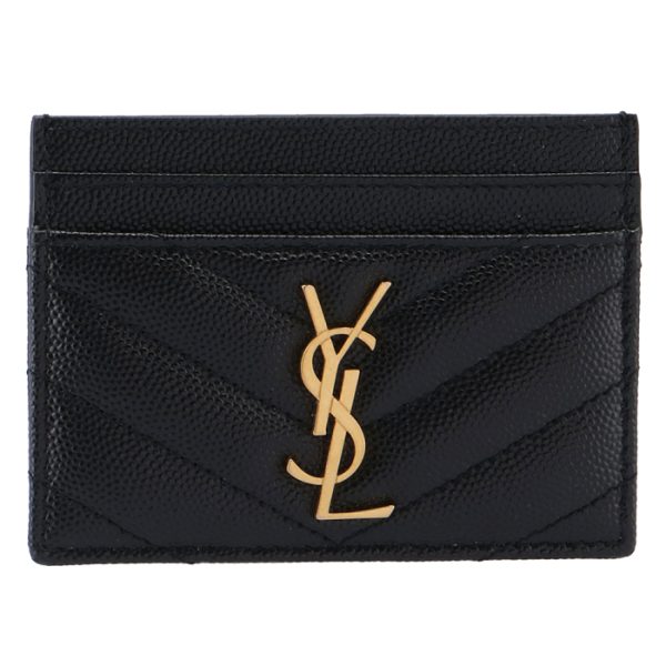 423291bow011000 1 SAINT LAURENT PARIS Card Case Quilted Leather Monogram Black