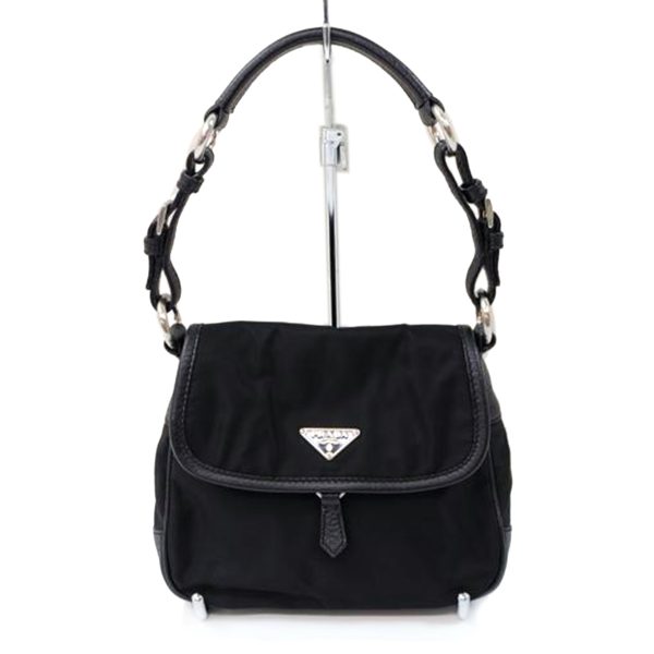 42450 1 PRADA Prada Nylon Leather One Shoulder Bag Black