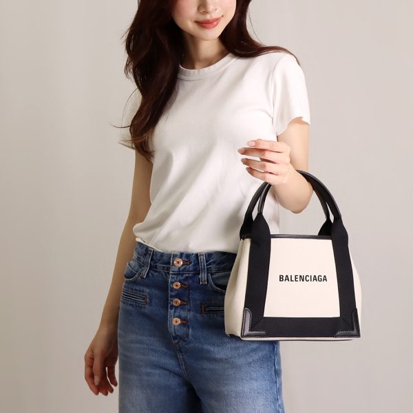 43056736 Balenciaga 2WAY bag NAVY CABAS XS White