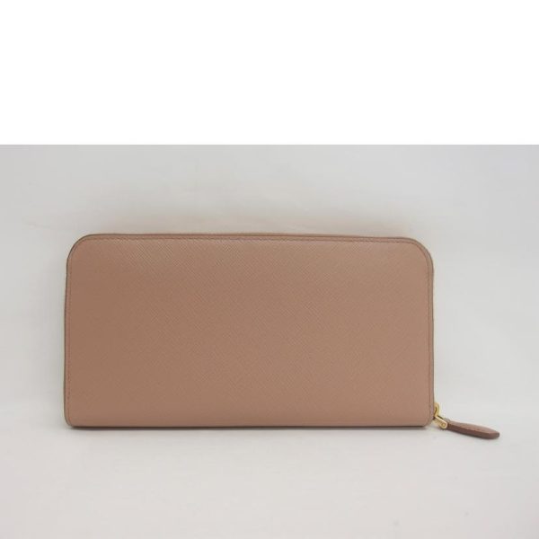 43243 2 Prada Saffiano Round Zipper Long Wallet Pink Beige