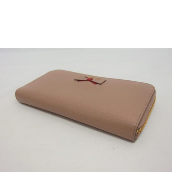 43243 3 Prada Saffiano Round Zipper Long Wallet Pink Beige