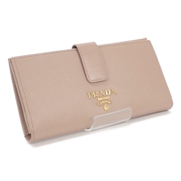 434982 01 Prada Saffiano Leather Long Wallet Pink Beige