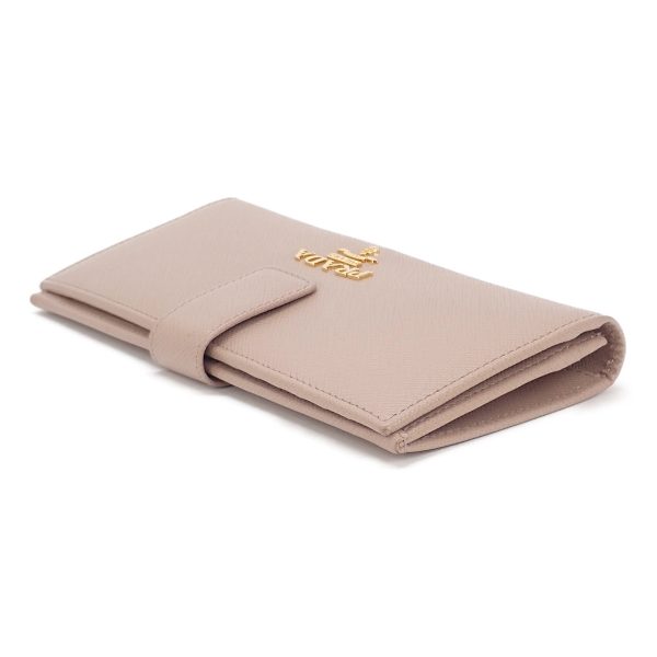 434982 04 Prada Saffiano Leather Long Wallet Pink Beige