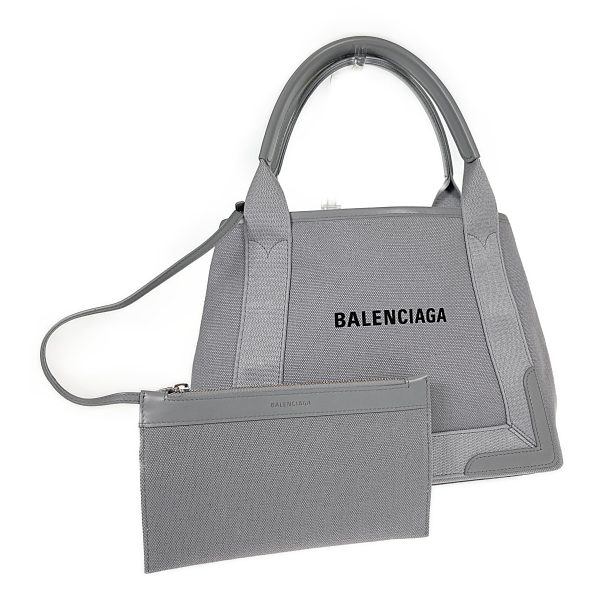 435577 01 Balenciaga Navy Small Cabas Handbag Canvas Gray