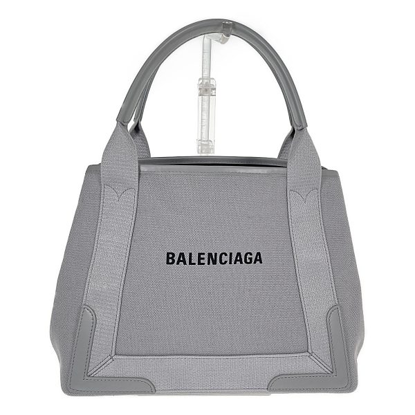 435577 02 Balenciaga Navy Small Cabas Handbag Canvas Gray