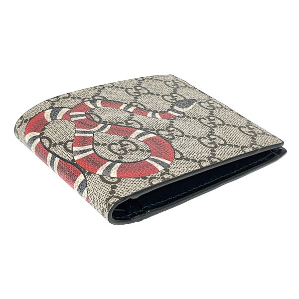 435661 03 Gucci GG Supreme Snake Bifold Wallet Leather Beige