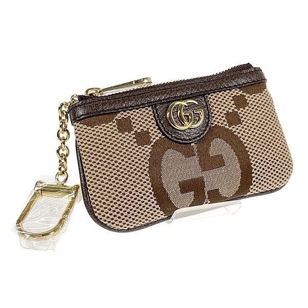 435849 01 Gucci Jumbo GG Key Case Canvas Brown Gold Hardware