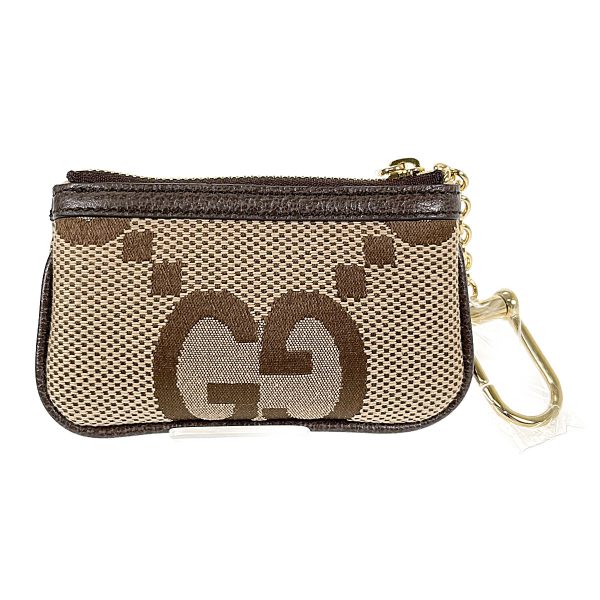 435849 02 Gucci Jumbo GG Key Case Canvas Brown Gold Hardware