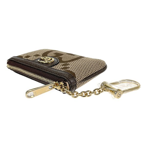 435849 03 Gucci Jumbo GG Key Case Canvas Brown Gold Hardware