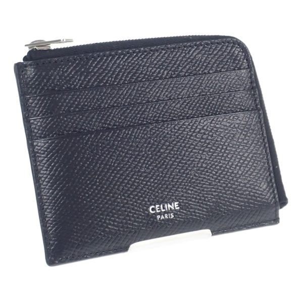 436015 01 Celine Zipped Card Holder Case Calfskin Black