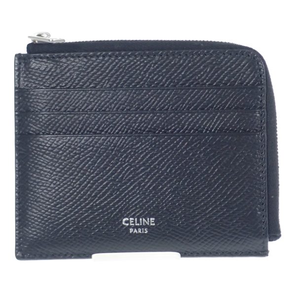 436015 02 Celine Zipped Card Holder Case Calfskin Black