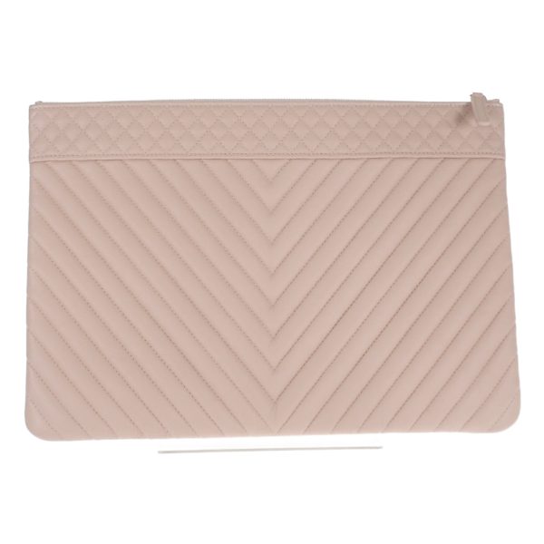 436230 03 Chanel Chevron V Stitch Clutch Bag Soft Pink