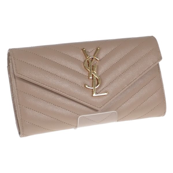 436281 01 Saint Laurent Monogram Flap Long Wallet Beige