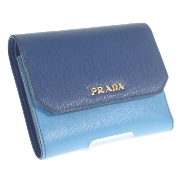 436639 01 Prada Trifold Wallet Vitello Move Bicolor Blue