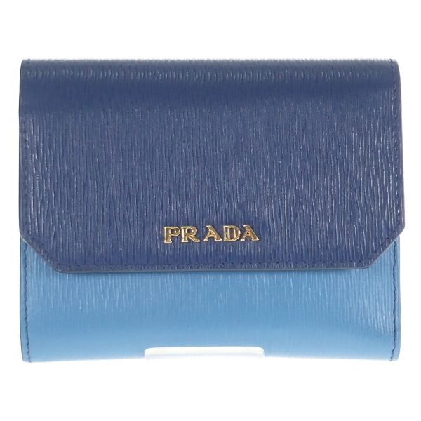 436639 02 Prada Trifold Wallet Vitello Move Bicolor Blue