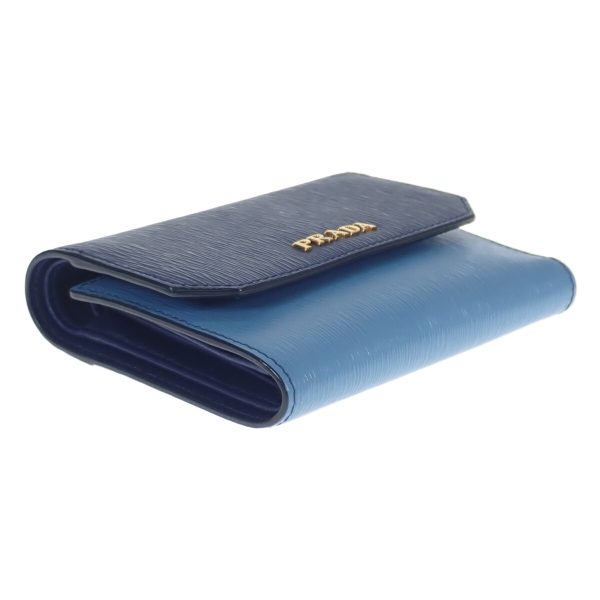 436639 04 Prada Trifold Wallet Vitello Move Bicolor Blue