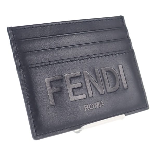 436714 01 Fendi Logo Card Case Calfskin Black