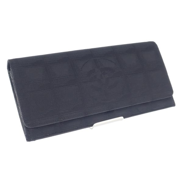 437150 01 Chanel Travel Line Long Wallet Nylon Leather Black