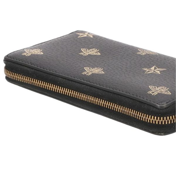 43721 2 Gucci Bee Star Print Leather Round Wallet Black