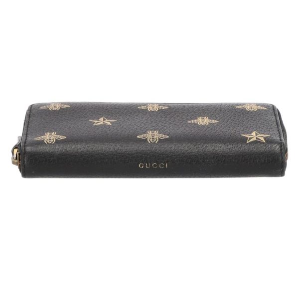 43721 8 Gucci Bee Star Print Leather Round Wallet Black