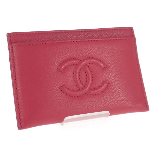 437493 01 Chanel Cocomark Card Case Caviar Skin Red