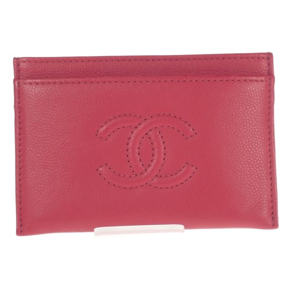 437493 02 Chanel Cocomark Card Case Caviar Skin Red