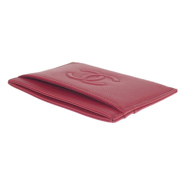 437493 04 Chanel Cocomark Card Case Caviar Skin Red