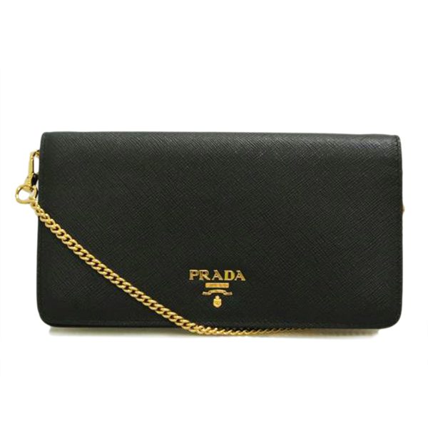 43754 1 PRADA Chain Shoulder Bag Long Wallet Bag Black