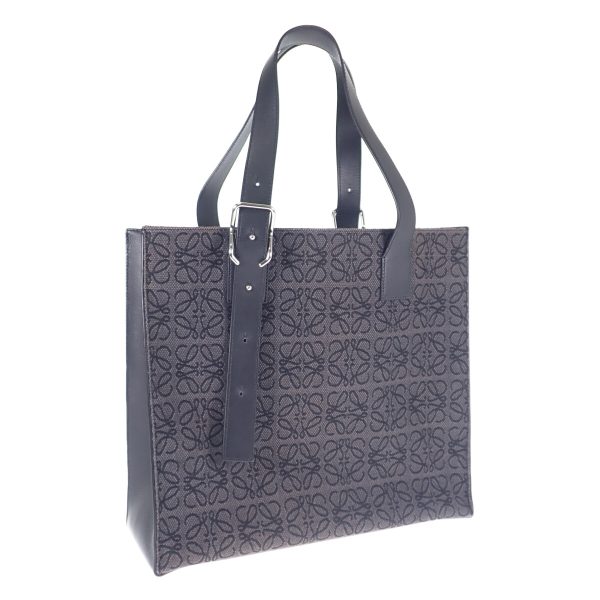 437550 01 Loewe Buckle Tote Bag Canvas Calfskin Black