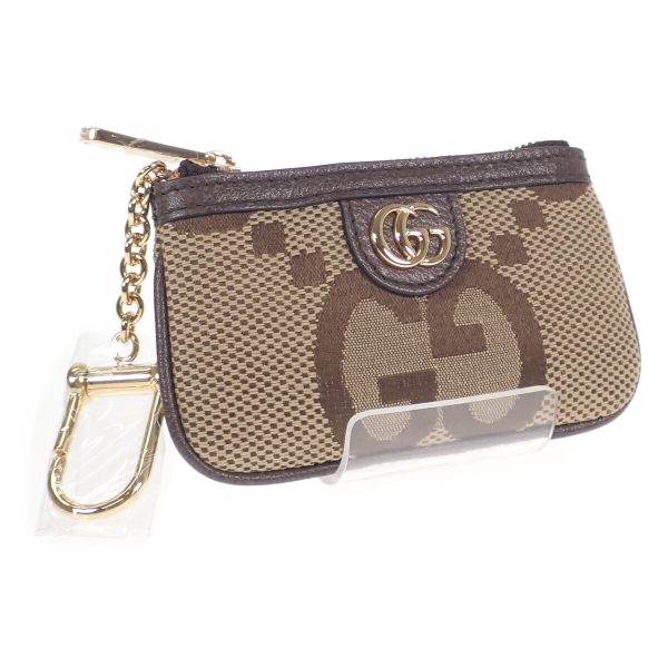 437768 01 Gucci Jumbo GG Key Case Camel Ebony