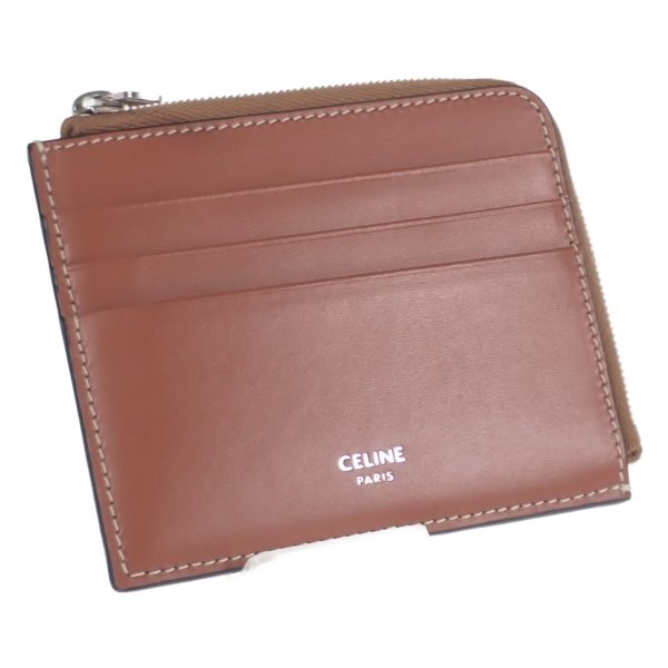 437895 01 Celine Triomphe Zipped Card Holder Case Tan