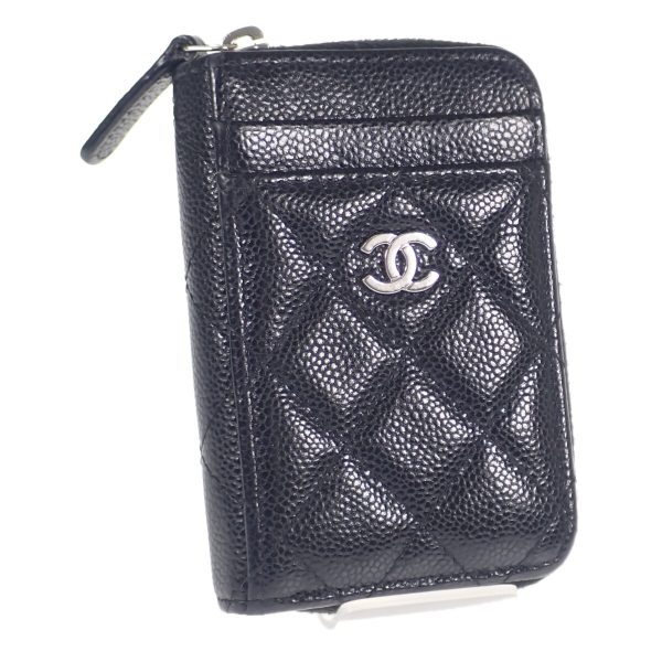 438020 01 Chanel Zip Card Coin Case Black Silver Hardware