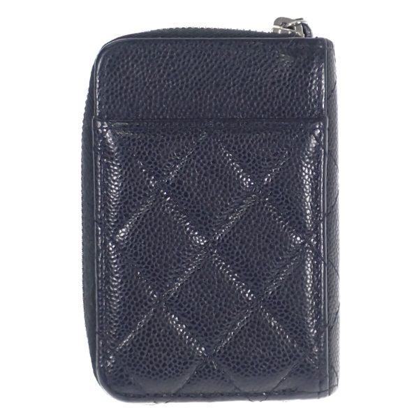 438020 02 Chanel Zip Card Coin Case Black Silver Hardware