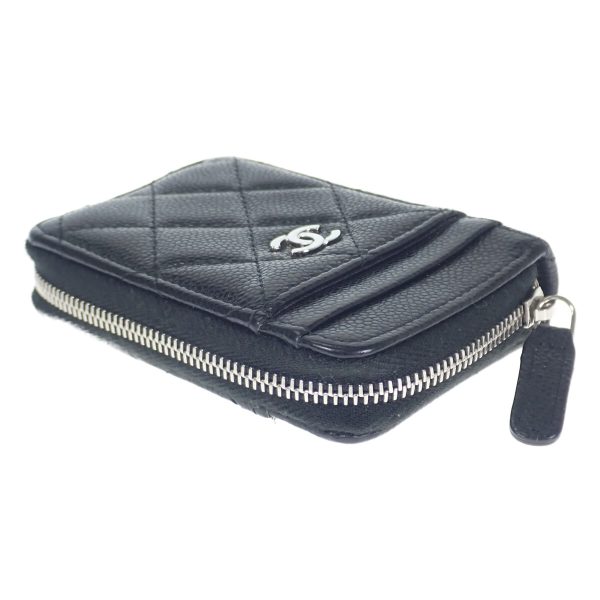 438020 03 Chanel Zip Card Coin Case Black Silver Hardware