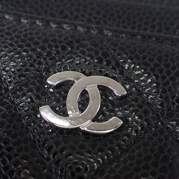 438020 08 Chanel Zip Card Coin Case Black Silver Hardware